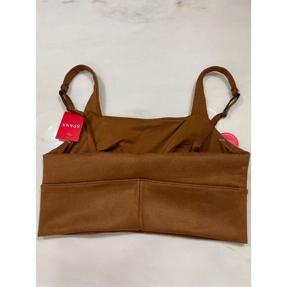 NWT SPANX LONGLINE SQUARE NECK SUEDE BRALETTE IN “RICH CARAMEL” SZ small - Picture 4 of 5